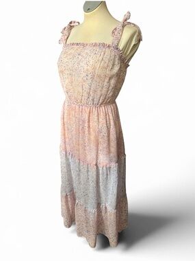 Sincerely Jules Pink Floral Tie-Shoulder Maxi Dress Small